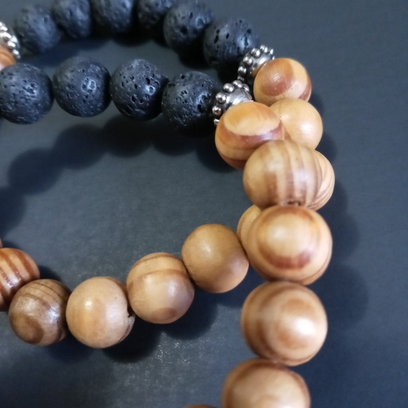 2 Pack - New Big Wood Lava Rock Healing Bracelet - Picture 2 of 4
